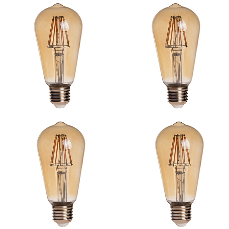 Gold Tint ST18 E26/E27 8W LED Vintage Antique Filament Light Bulb, 75W Equivalent, 4-Pack